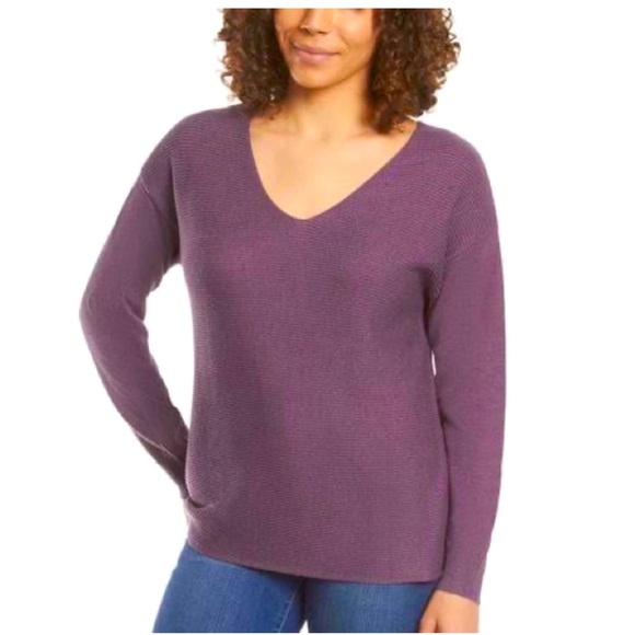 XL Ella Moss V-Neck Long Sleeve Purple Sweater - Picture 1 of 9
